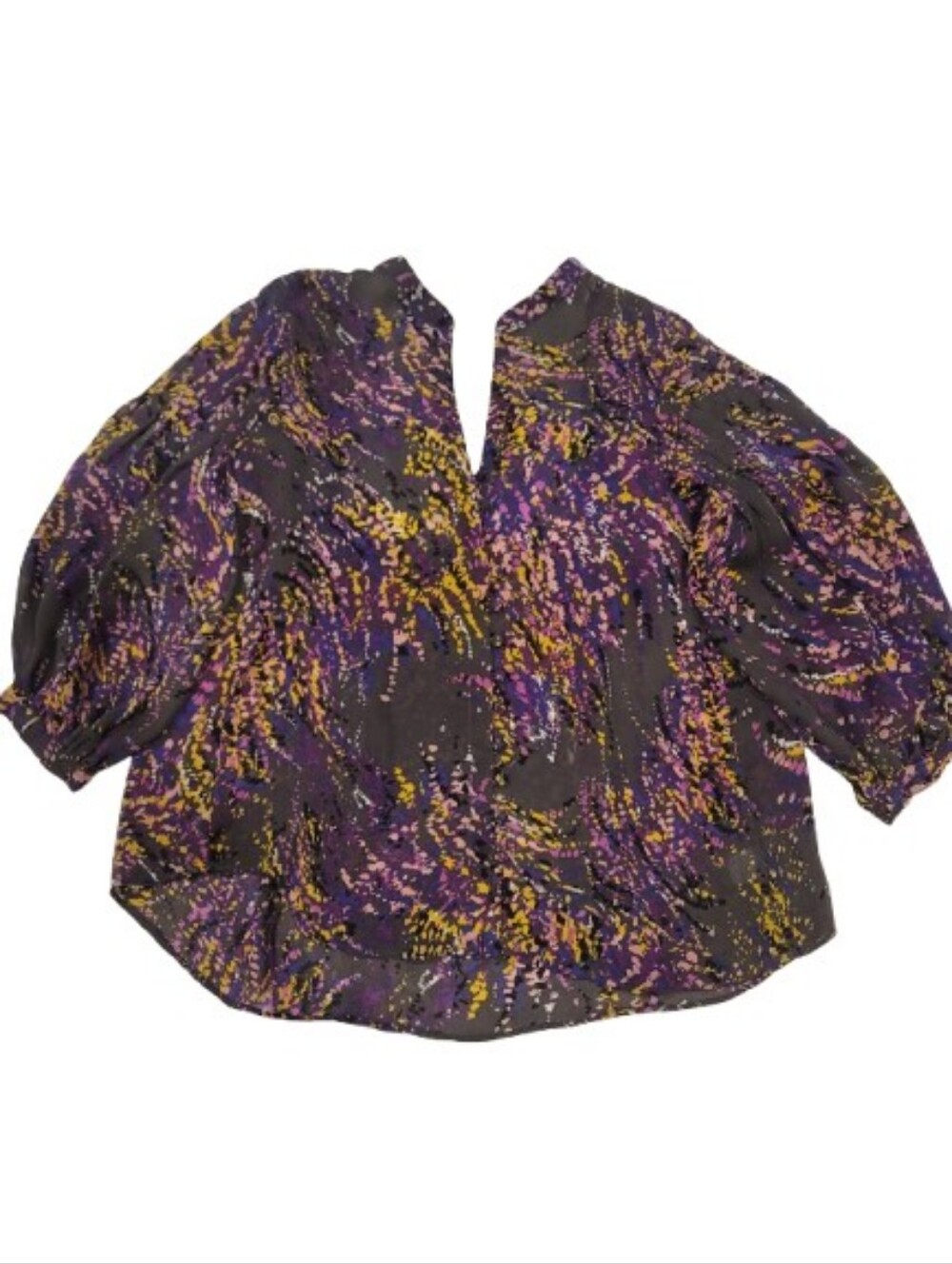 Parker Victorian Sheer Blouse Purple, Yellow and Black Abstract Print - Picture 4 of 10